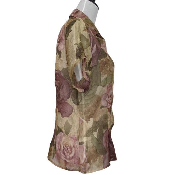 Vtg Anne Charles Floral Sheer Short Sleeve Whimsigoth Spring Blouse 90s Medium - Picture 3 of 11